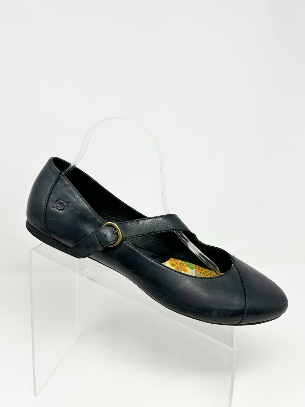 Born Mary Jane Flats Black Leather Round Toe Cross Strap Buckle Size 11.5